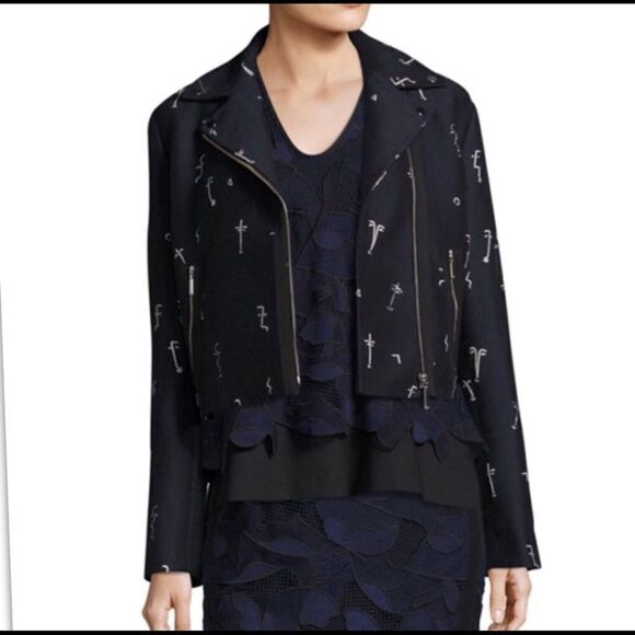 GREY Jason Wu Embroidered Face Crop Moto Jacket - Picture 4 of 12